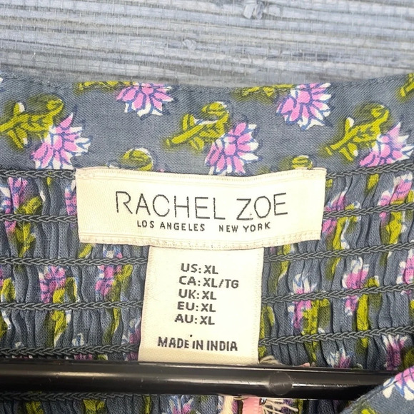 Rachael Zoe Boho Blouse Smocked XL NWT Green Purple Tassel - Picture 3 of 7